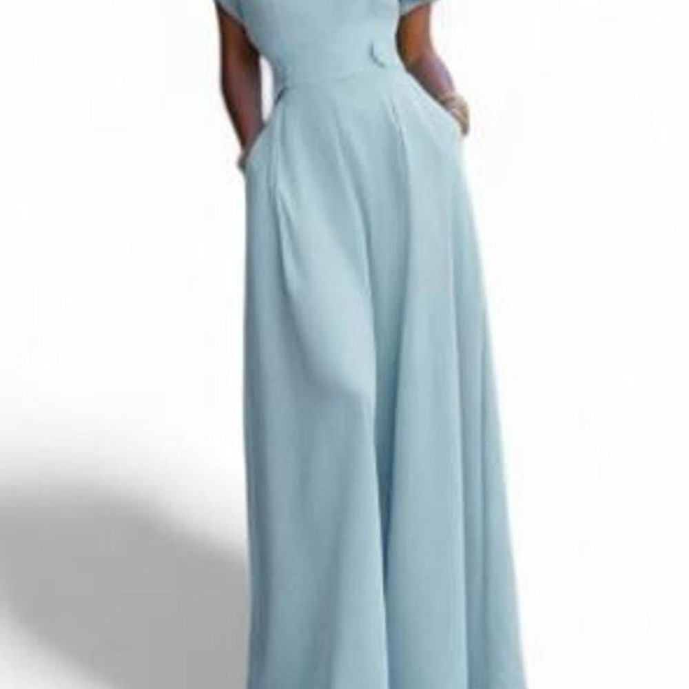 UOOZEE Women's Cap Sleeve Wide Leg Light Blue Jumpsuit with Pockets